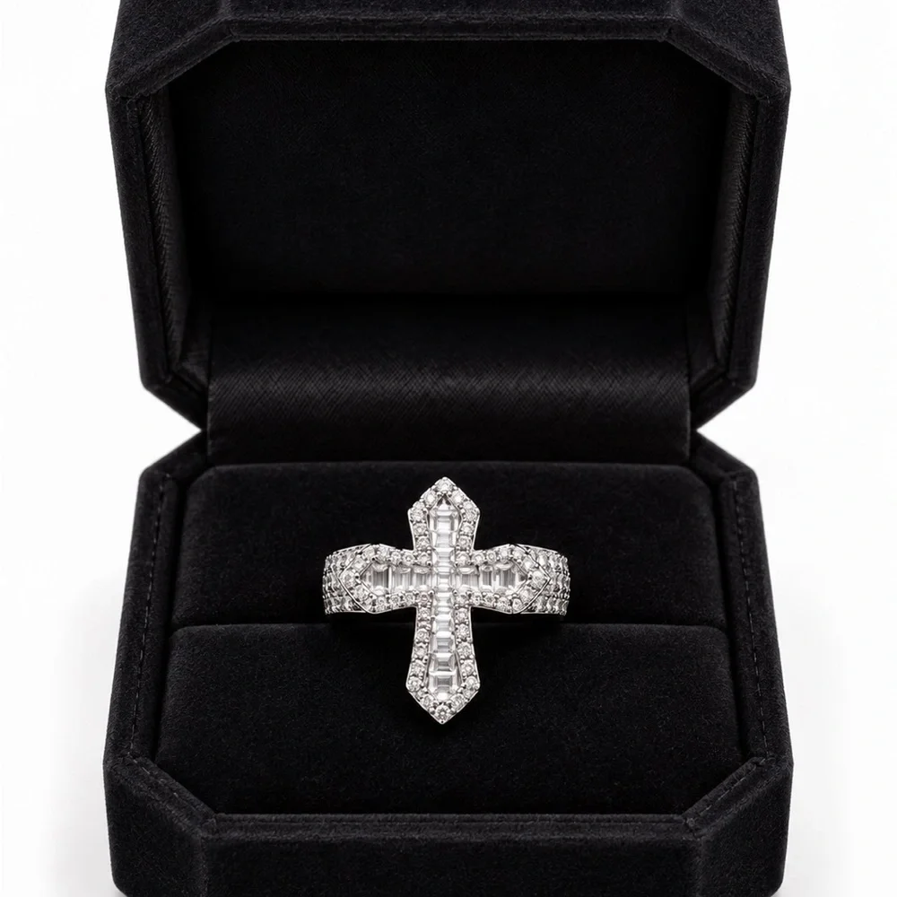 925 Sterling Silver 1.80CTW MOISSANITE Cross Unisex Ring Size 8 or 9